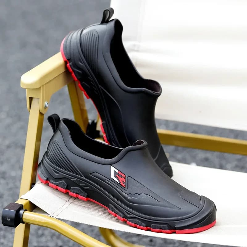 Chaussures de pluie homme PVC légères antidérapantes sans lacets semelle EVA confortables