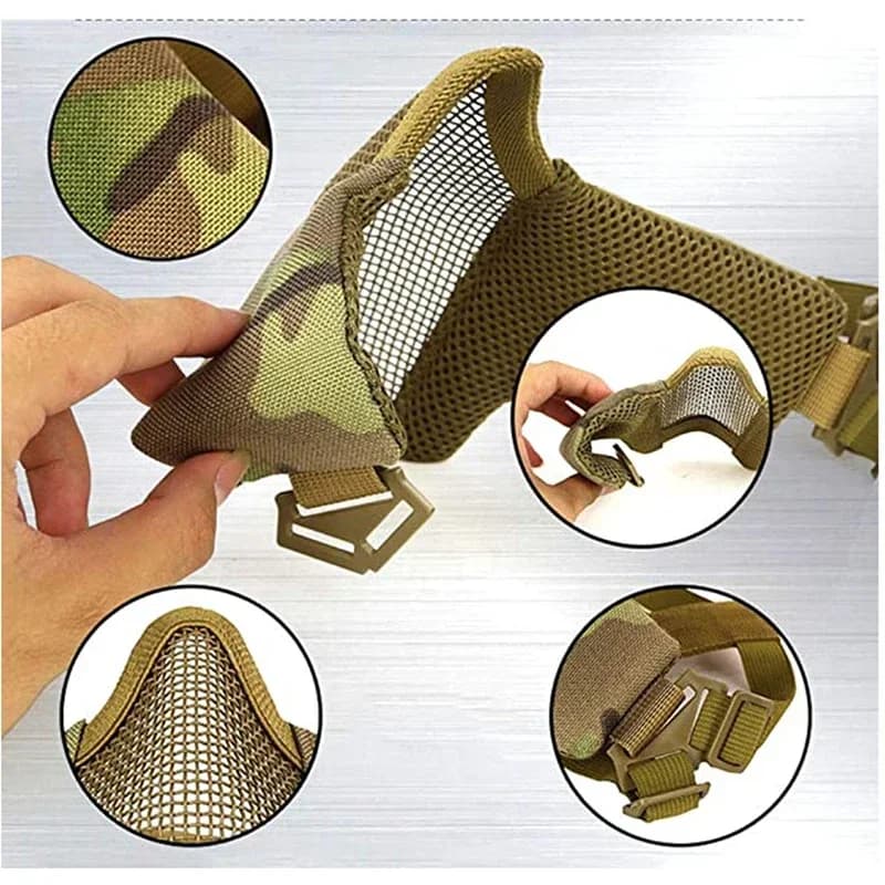 Masque facial tactique camouflage demi-visage maillage métal pêche chasse airsoft protection