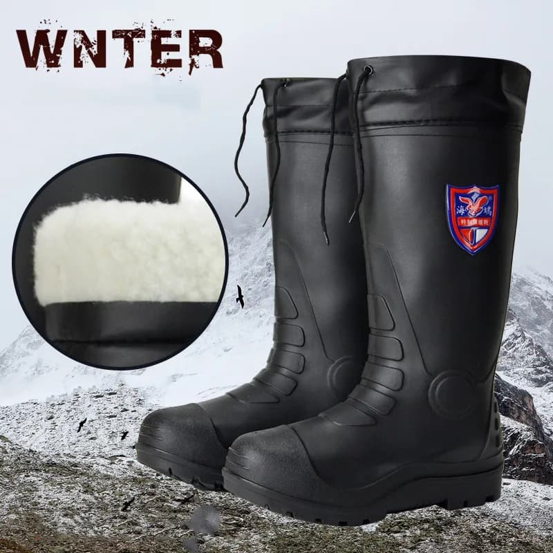 Bottes de pluie hiver hommes chaudes doublure polaire épaisses imperméables antidérapantes pêche lavage auto