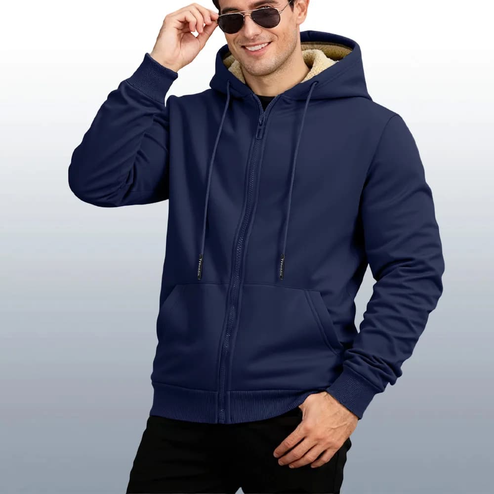 Sweat à capuche épais en laine d'agneau pour pêche hivernale - Veste chaude homme sport casual