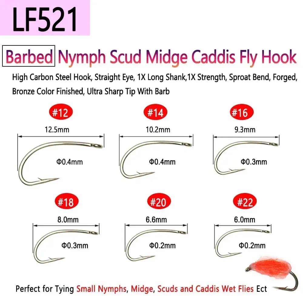 Hameçons de pêche à la mouche Bimoo 100 pièces acier haut carbone, sèches, noyées et nymphes,