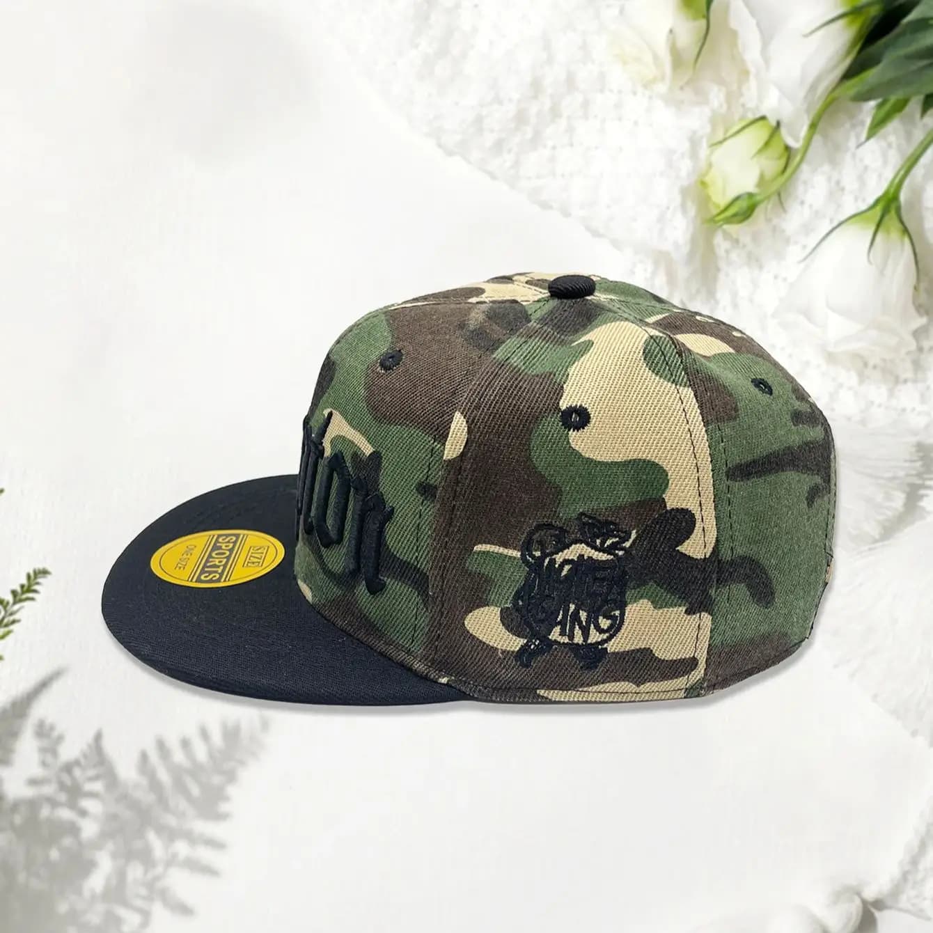 Casquette baseball pêche camouflage Compton brodée - Brim plat personnalisable hip-hop