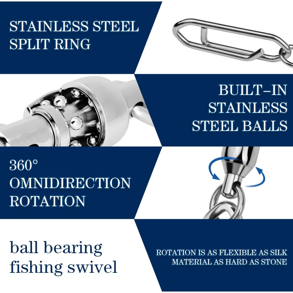 1/10Pcs Fishing Bearing Rotary Connector 0#-2# Silver Strong 360 ° Fishing Bait