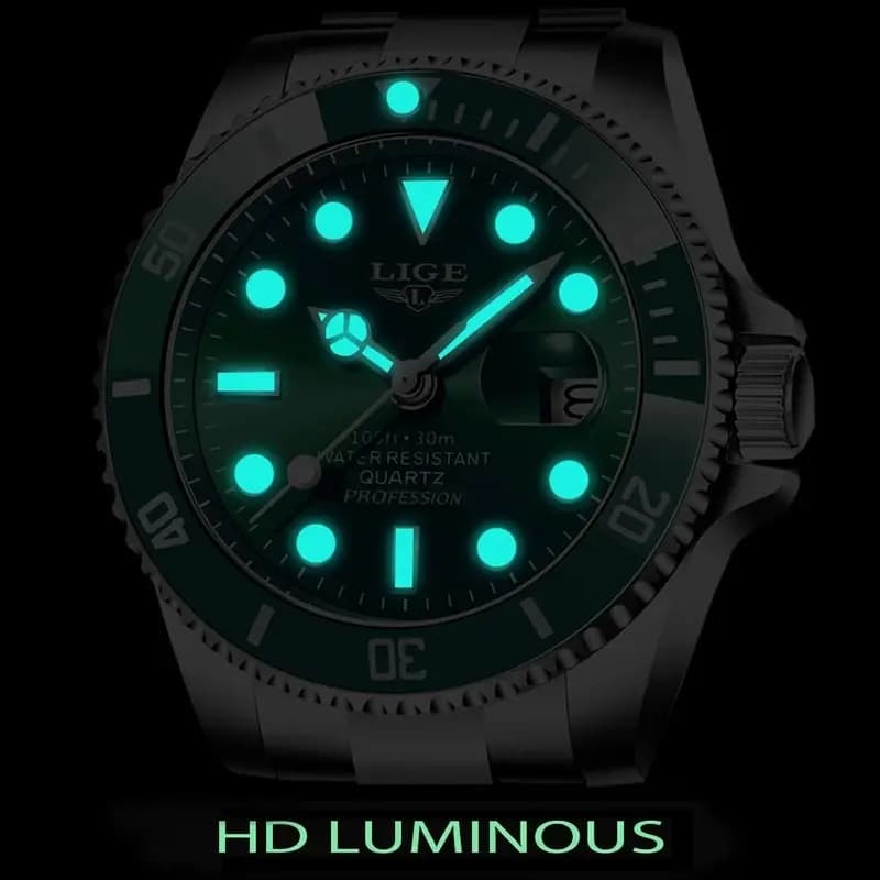 Montre plongeur homme luxe LIGE 30ATM étanche - Montre sport quartz bracelet acier pour plongée et sport