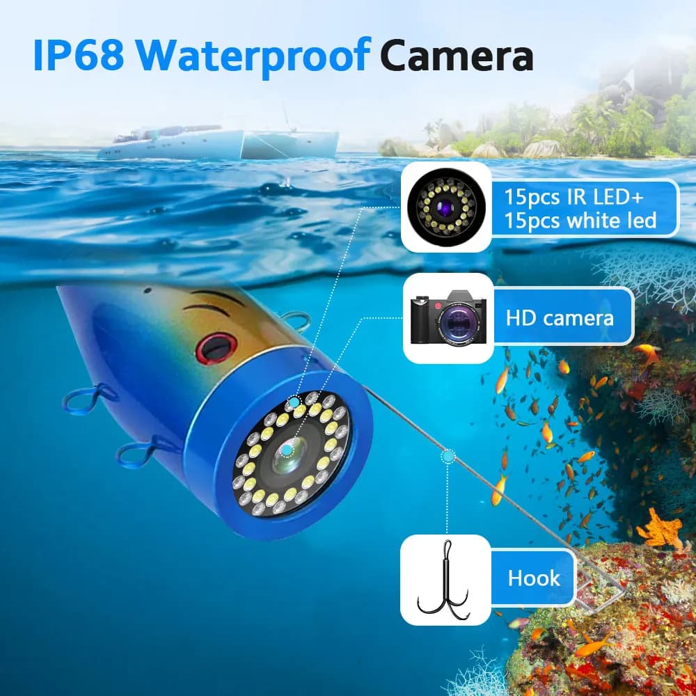 Caméra de pêche sous-marine 15M avec LED - Fish finder 15 LED blanches + 15 IR pour pêche glace mer rivière