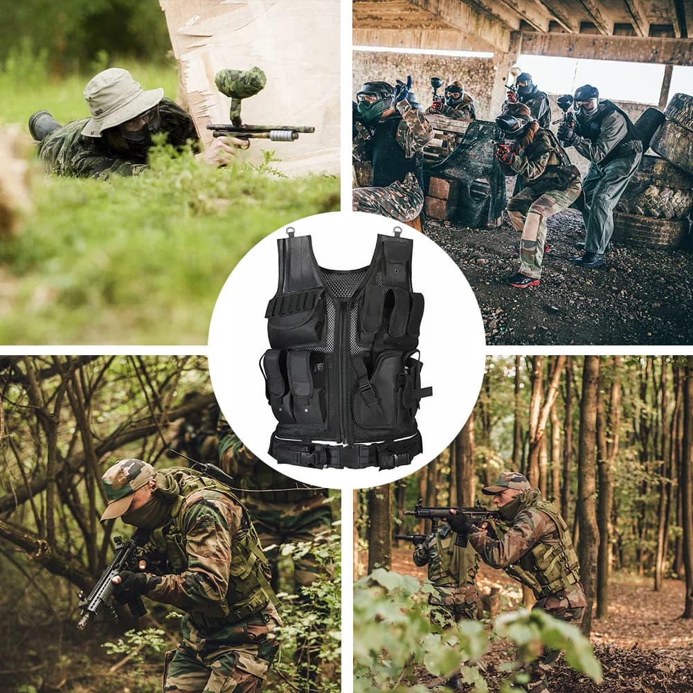 Veste tactique pêche nylon Molle - Multi-poches plaque porteur - Chasse pêche grand gibier