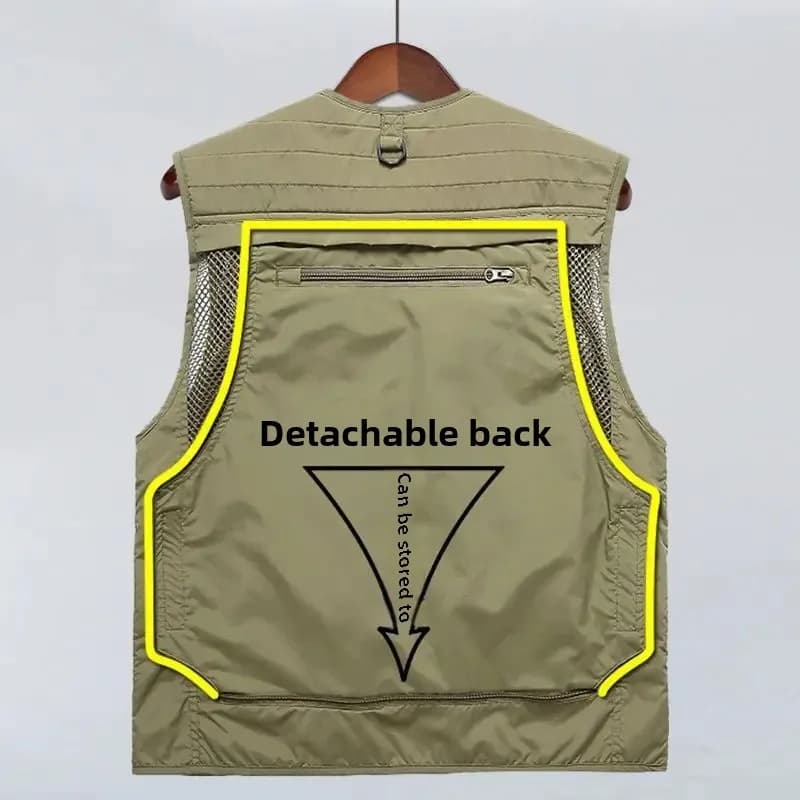 Gilet été grande taille multi-poches personnalisable - Veste unisext randonnée escalade pêche - Logo imprimé