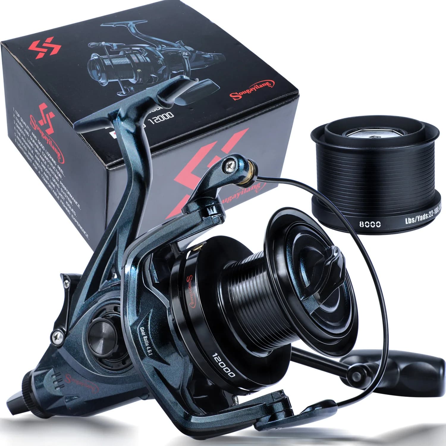 Moulinet de pêche mer puissant Sougayilang 9000 12000, drague 25KG pour surf trolling et jigging