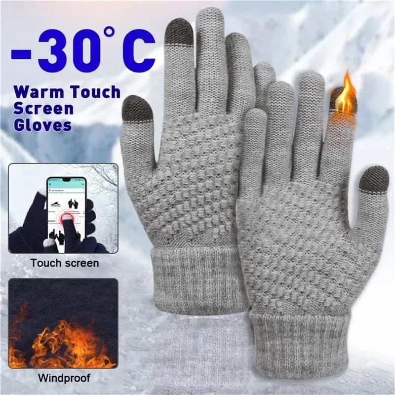 Gants tricotés classiques chauds écran tactile - Mitaines unisexe pour vélo et pêche hivernale