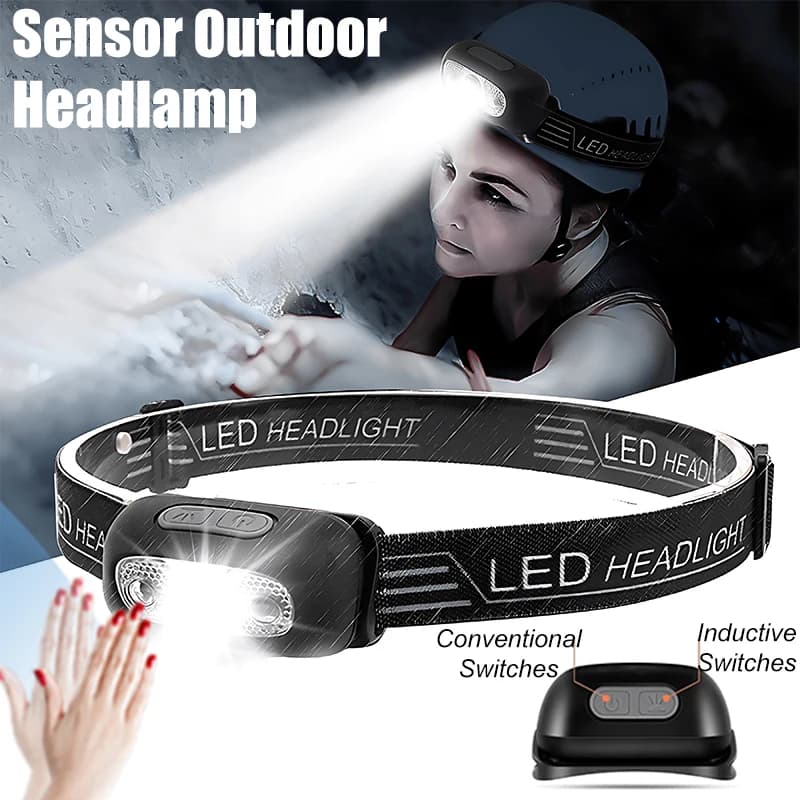 Lampe frontale mini LED puissante avec capteur pour pêche nocturne étanche et portable