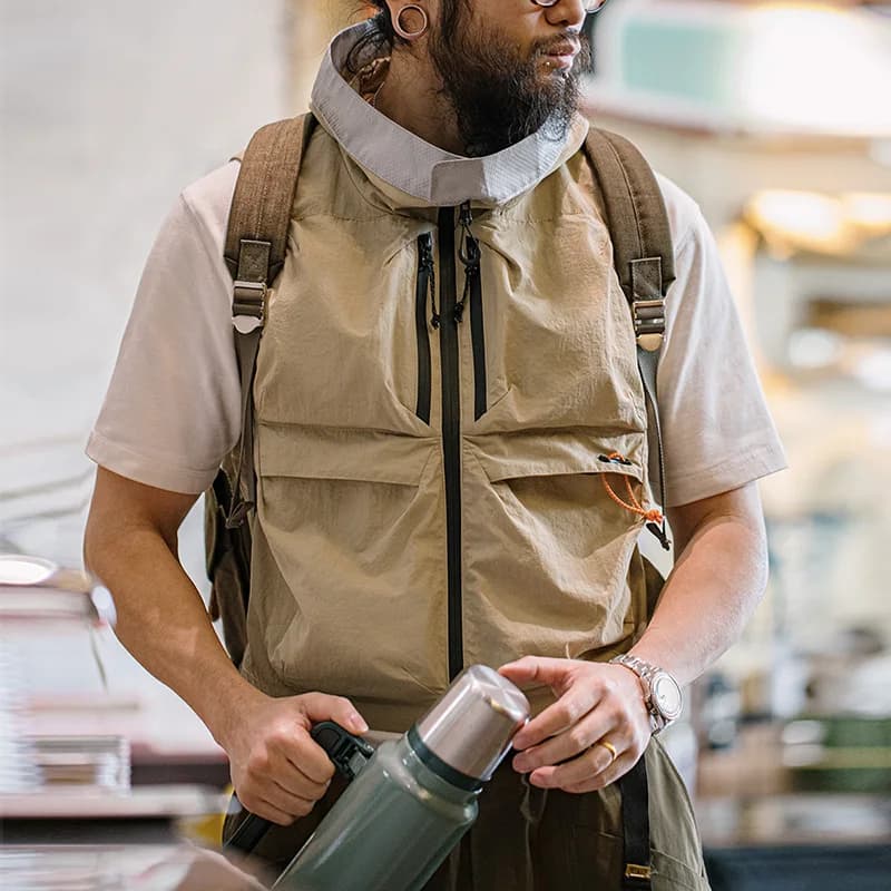 Veste de pêche sans manches Maden Outdoor Quick Dry - Multi-poches avec capuche pour camping et chasse