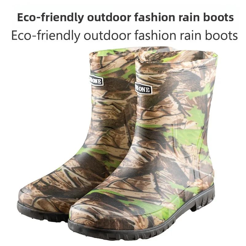 Bottes de pluie camouflage homme imperméables éco-matériau pêche conduite sport - Chaussures pêche basse talon rond