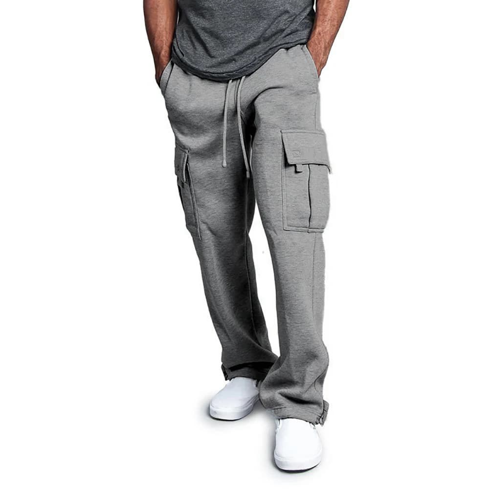 Pantalon jogging loose homme streetwear sport - Coupe droite multi-poches cordon serrage