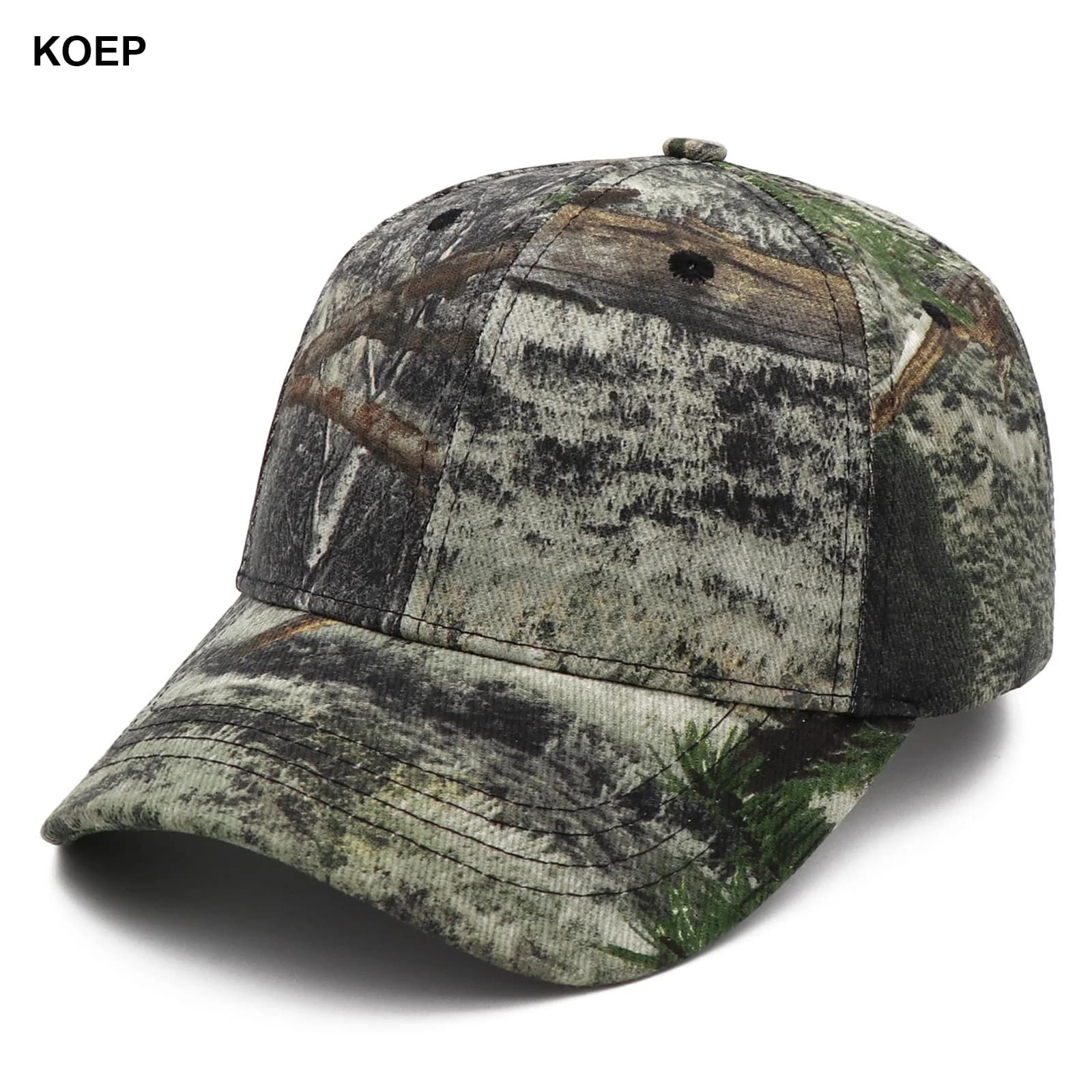 Casquette baseball camouflage KOEP KBMO7 pour pêche outdoor - Design feuilles de roseaux