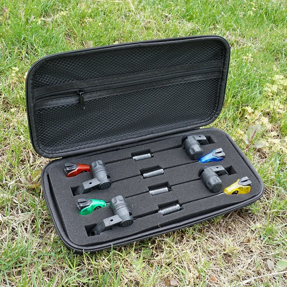 Kit d'alarmes de touche étanches Hirisi B2036 avec LED et swingers pour pêche nocturne - 4 pièces avec étui