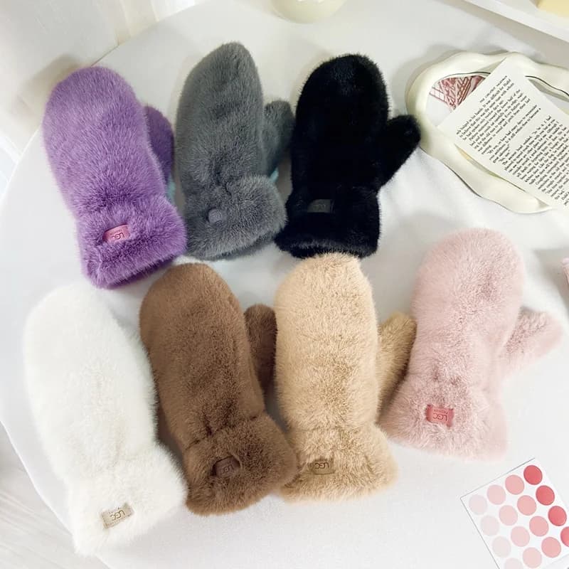 Gants imitation fourrure lapin femme hiver doublure polaire épaisse gants chauds en cachemire