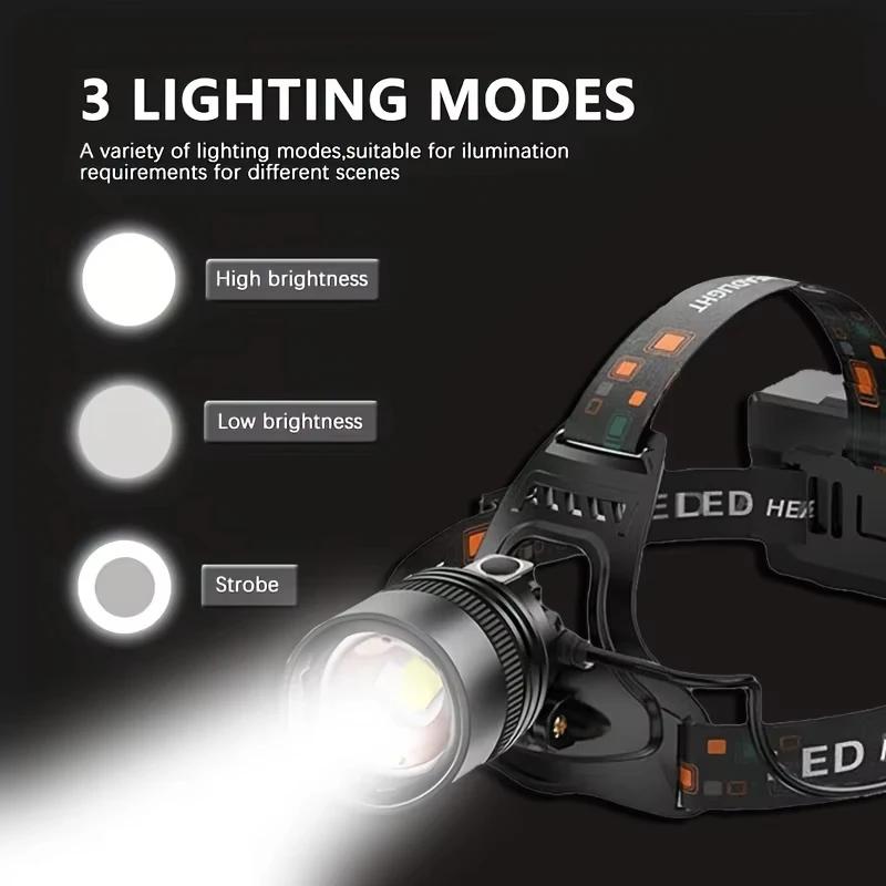 Lampe frontale pêche LED aluminium alliage super lumineuse rechargeable pour camping chasse pêche