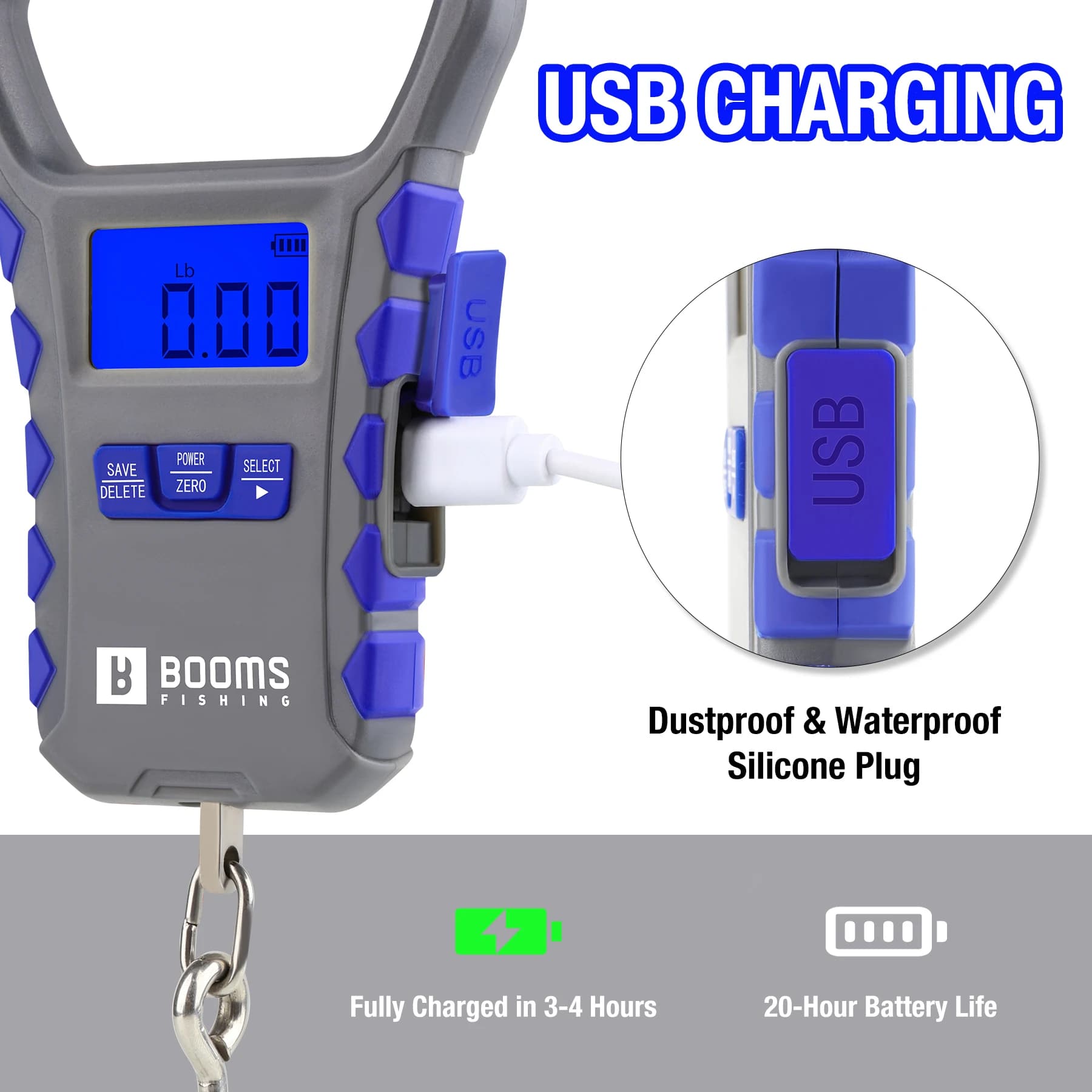 Kit pêche Booms avec pince à poisson et balance numérique 65LB/30KG rechargeable portable outil pesage