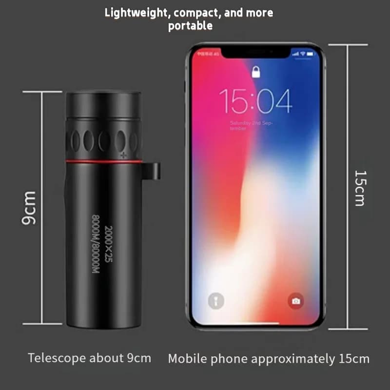 Monoculaire portable 2000x25 avec support smartphone observation poissons pêche précise