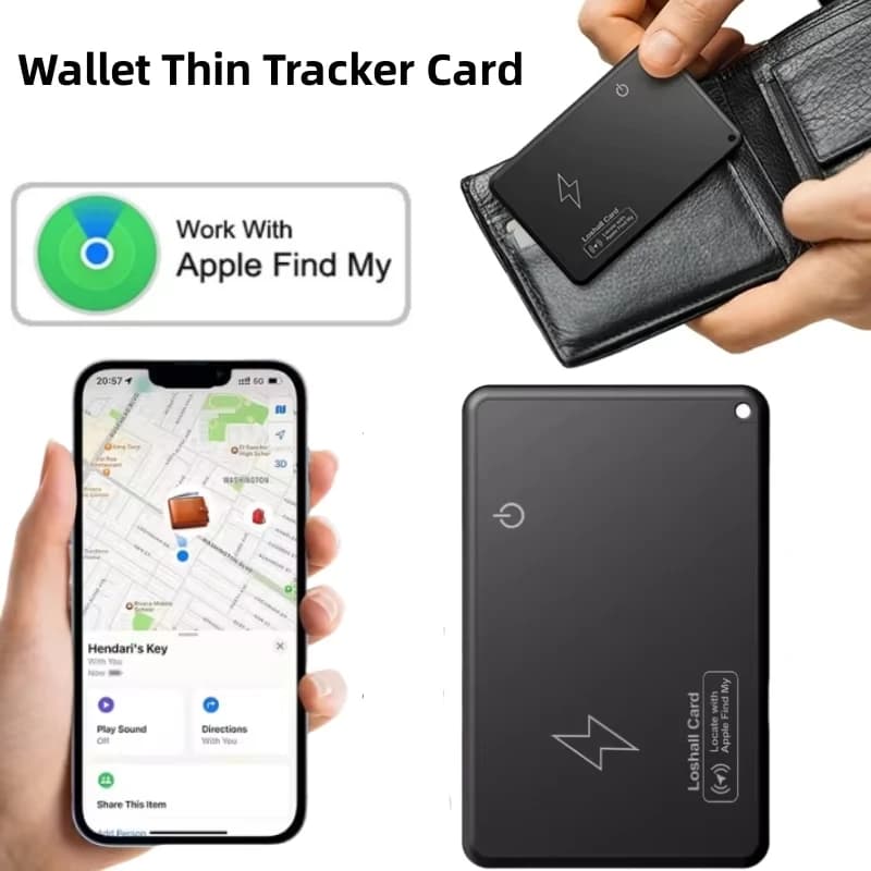 Traceur GPS portefeuille compatible Apple Find My - Localisation sans fil étanche avec application