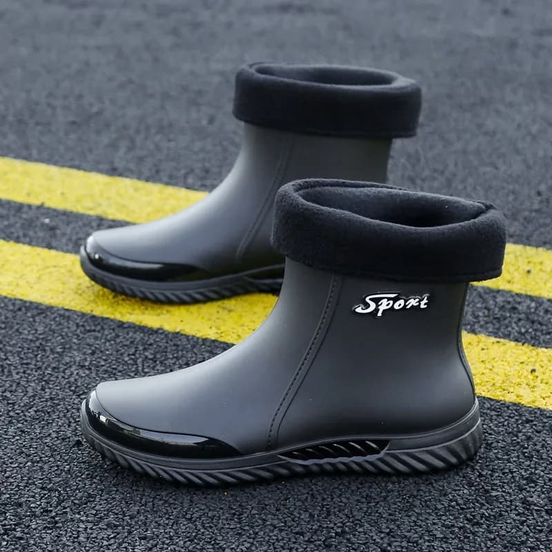 Bottes de pluie mi-hautes hommes anti-dérapantes pour pêche, travail en cuisine et lavage auto résistantes