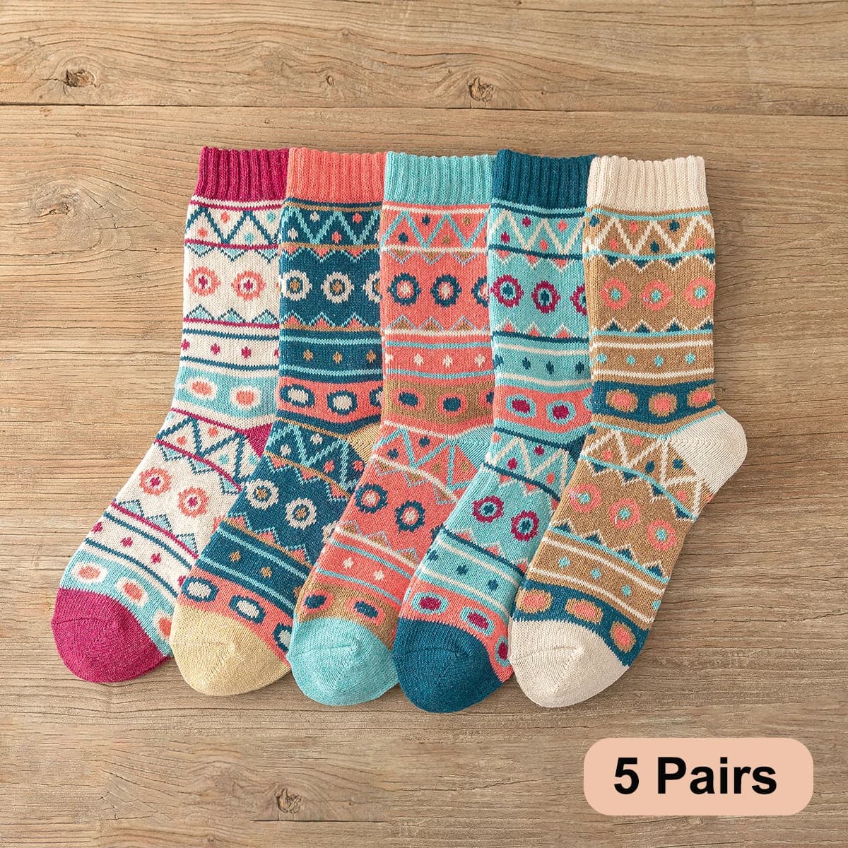 Lot 5 paires chaussettes Noël design original épaisses chaudes couple hommes femmes taille unique