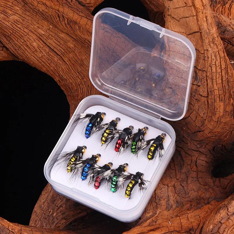 Leurres artificiels insectes 5/10 pièces - Nymphes plombées tête laiton pour truite et pêche à la mouche
