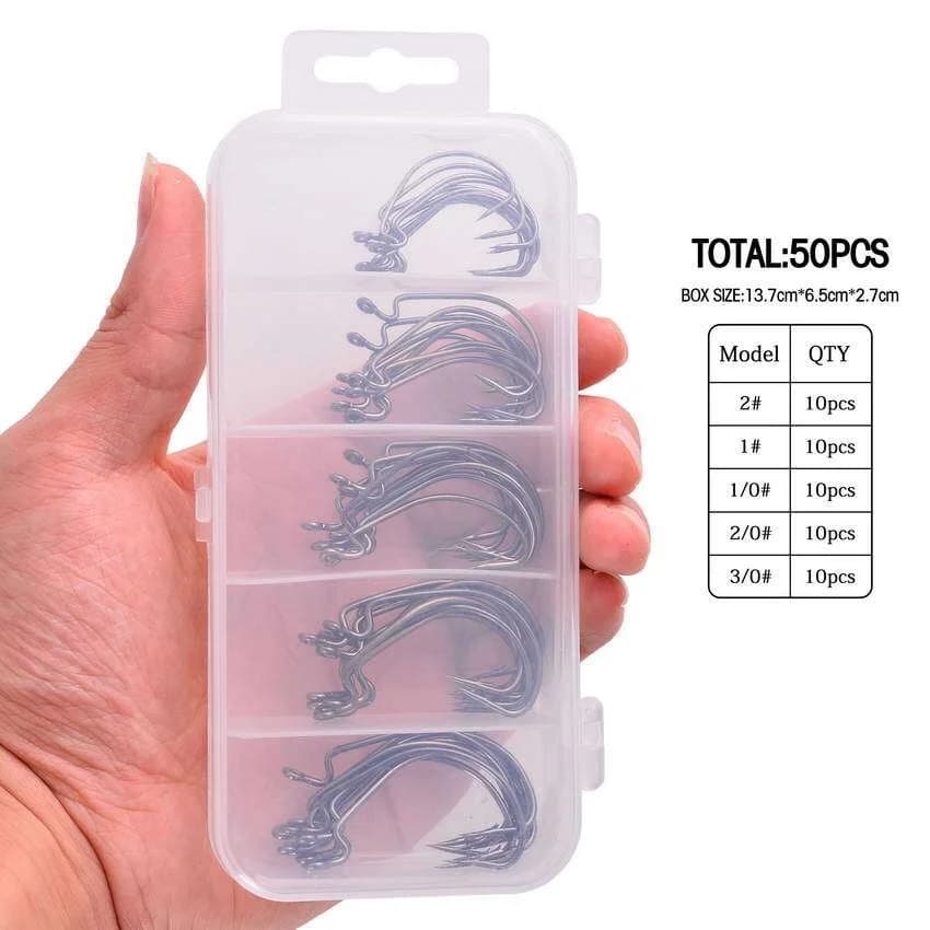 Hameçons de pêche robustes en acier haute teneur en carbone pour leurres souples - 50 pièces multi-tailles