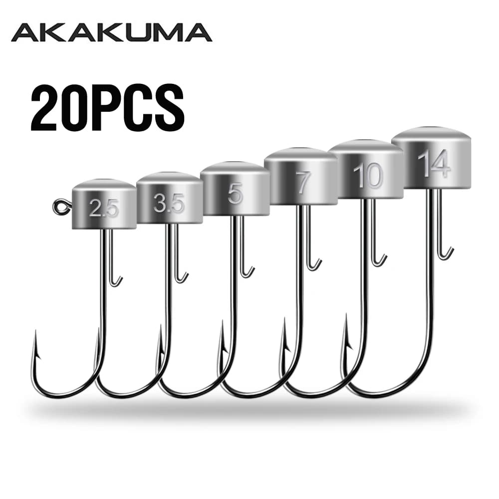 Hameçons Mushroom Head 20 pièces pour leurres souples Ned Rig 2.5g à 14g en acier haute teneur carbone