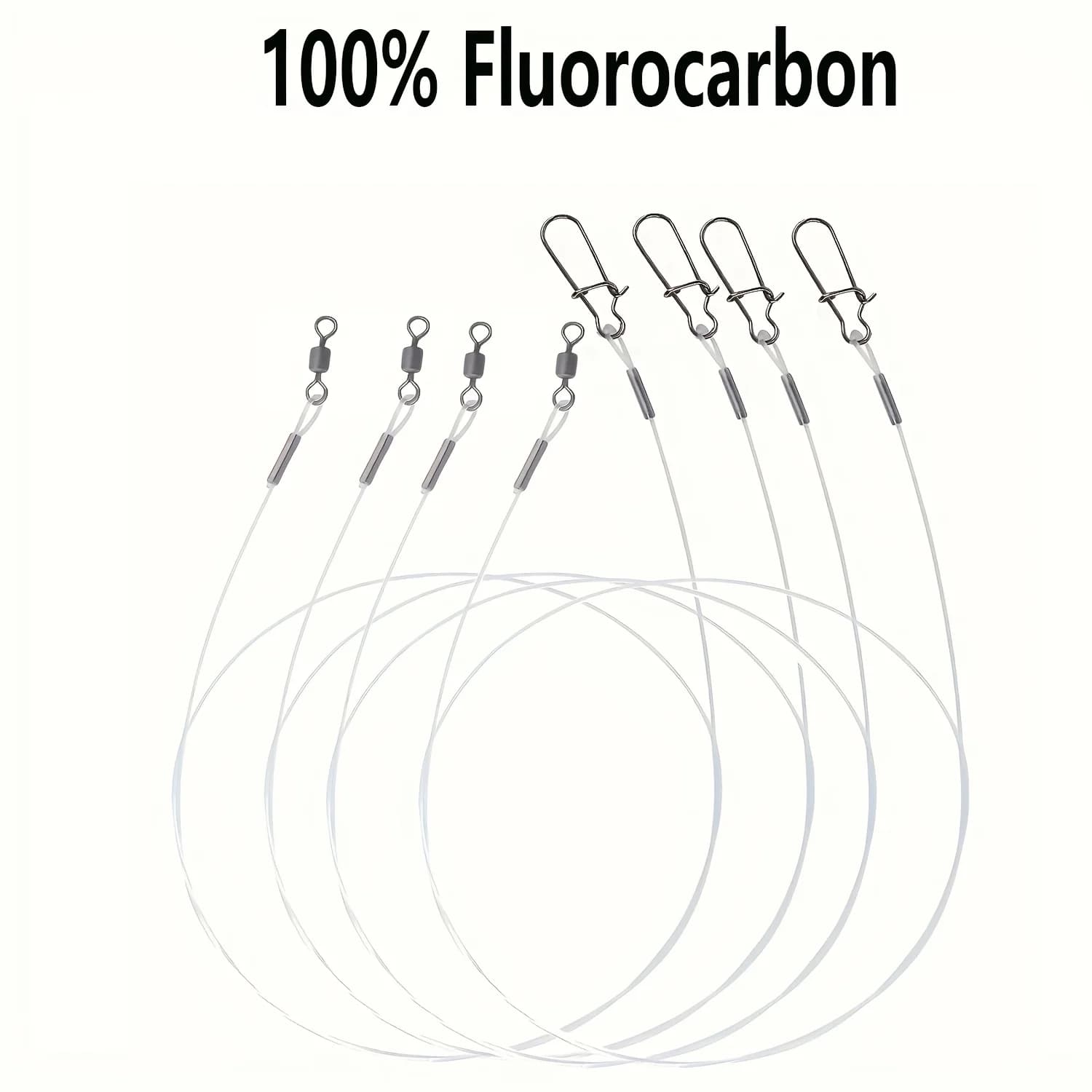 Ligne de pêche fluorocarbone 100% haute qualité, 12 pièces avec boucle double anneau et verrou rapide