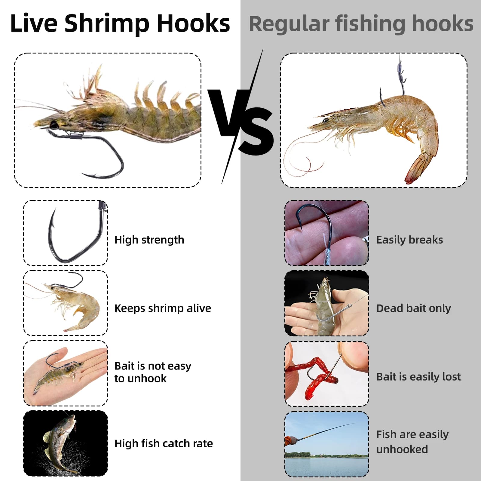 10 hameçons 9KM pour crevettes vivantes pêche silure eau douce mer résistance corrosion