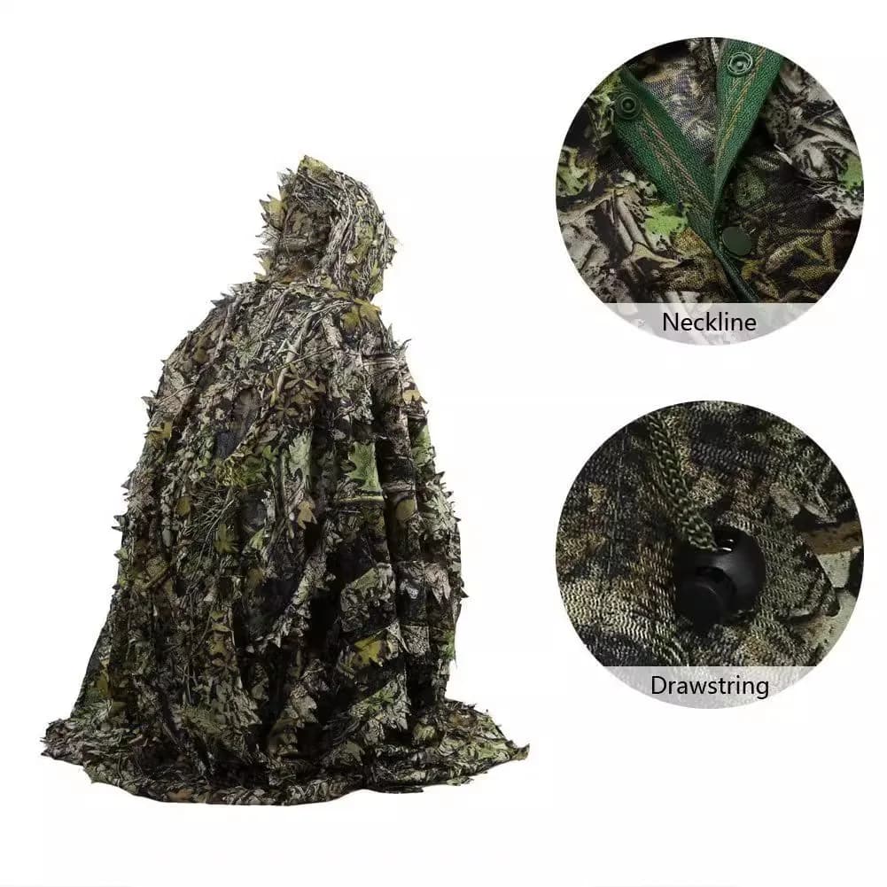 Poncho camouflage feuilles 3D - Discret pour pêche en rivière et sous-bois