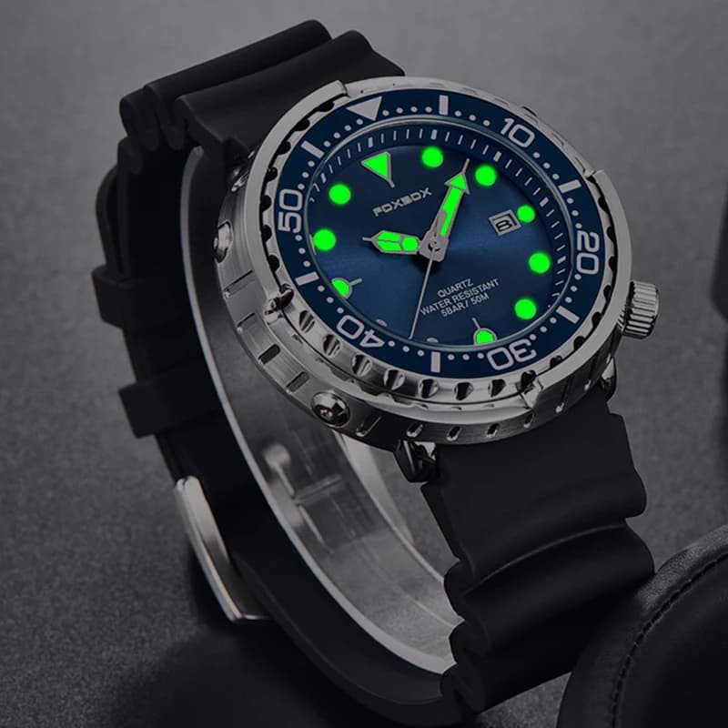 Montre plongeur homme étanche 50ATM FOXBOX LIGE, montre sport quartz avec bracelet silicone et affichage numérique