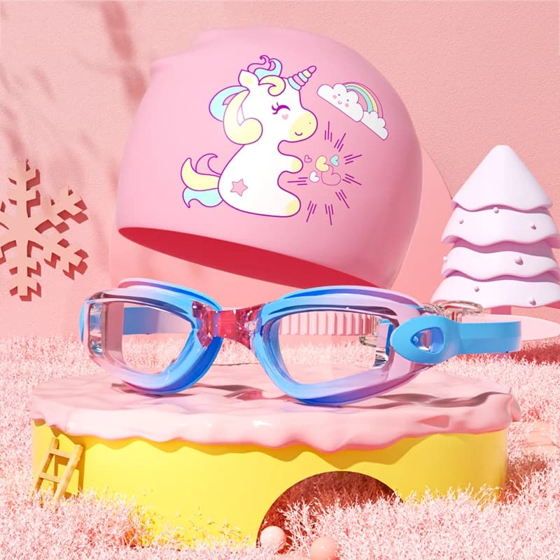 Lunettes de natation enfants 3-14 ans anti-buée étanches avec protection UV et bonnet