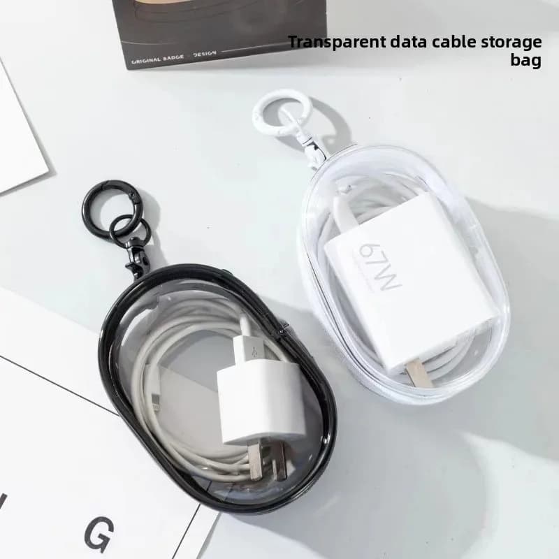 Trousse organisatrice câbles transparente pêche - Pochette pendentif pour chargeurs électronique pêche
