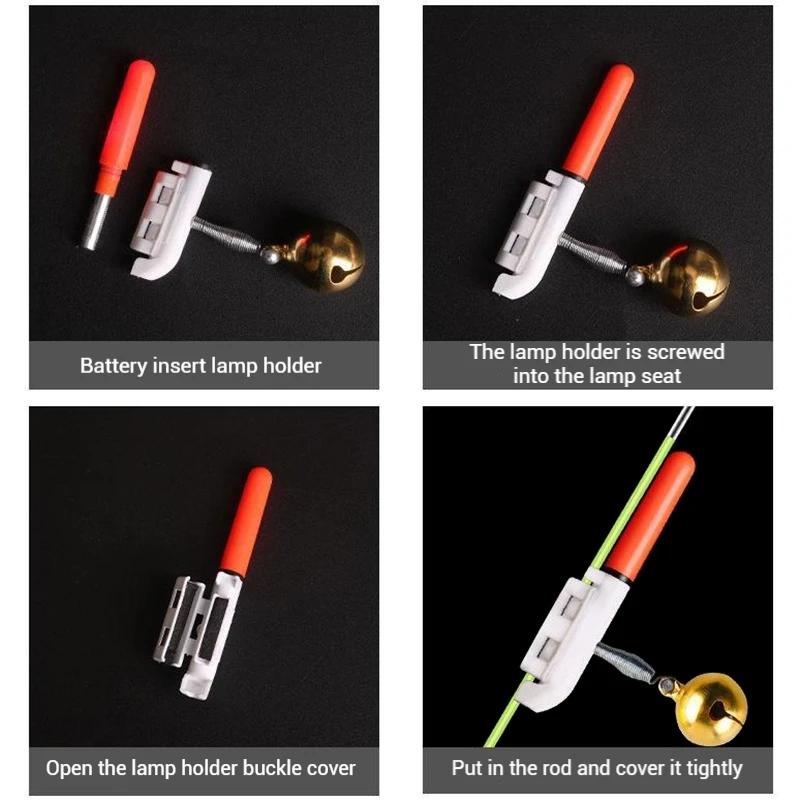 Alarme de touche électronique 5 pièces avec bâton lumineux LED et cloches pour pêche de nuit - CR425
