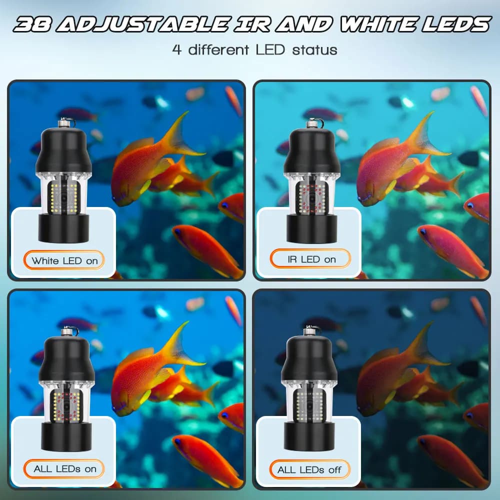 Caméra pêche sous-marine 9 pouces DVR IP68 38 LEDs rotative 360° pour finder 20m à 100m