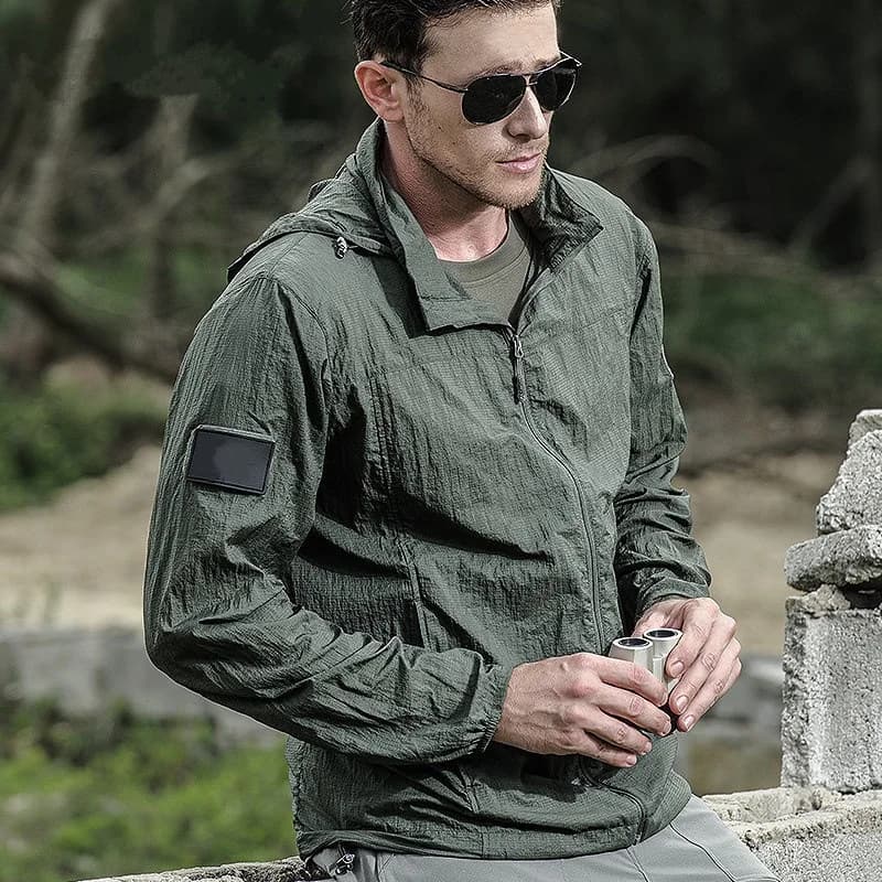 Veste tactique légère été homme coupe-vent fine capuche imperméable respirante séchage rapide