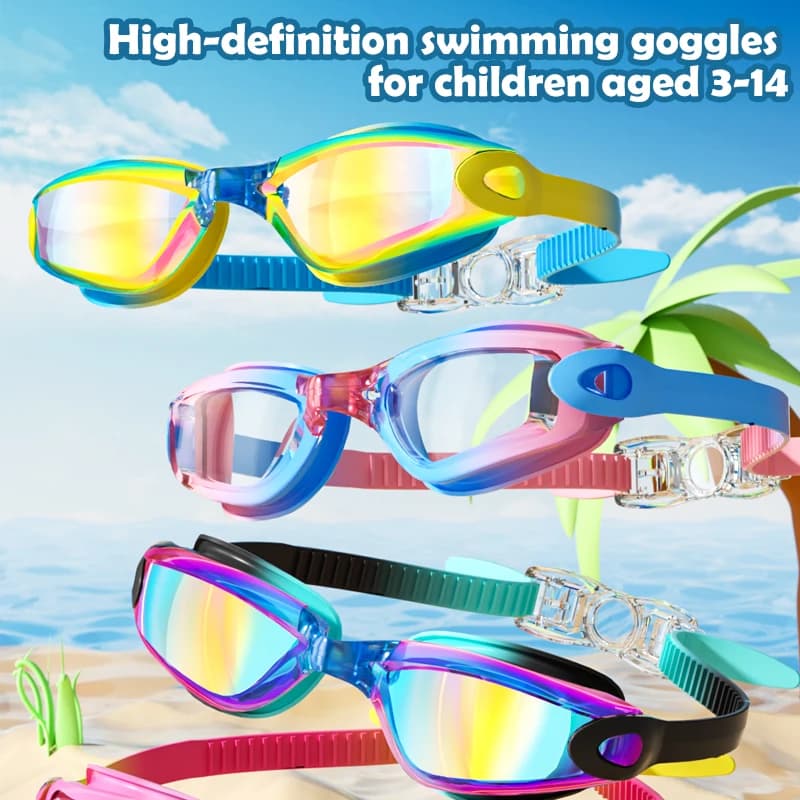 Lunettes de natation enfants 3-14 ans anti-buée étanches avec protection UV et bonnet