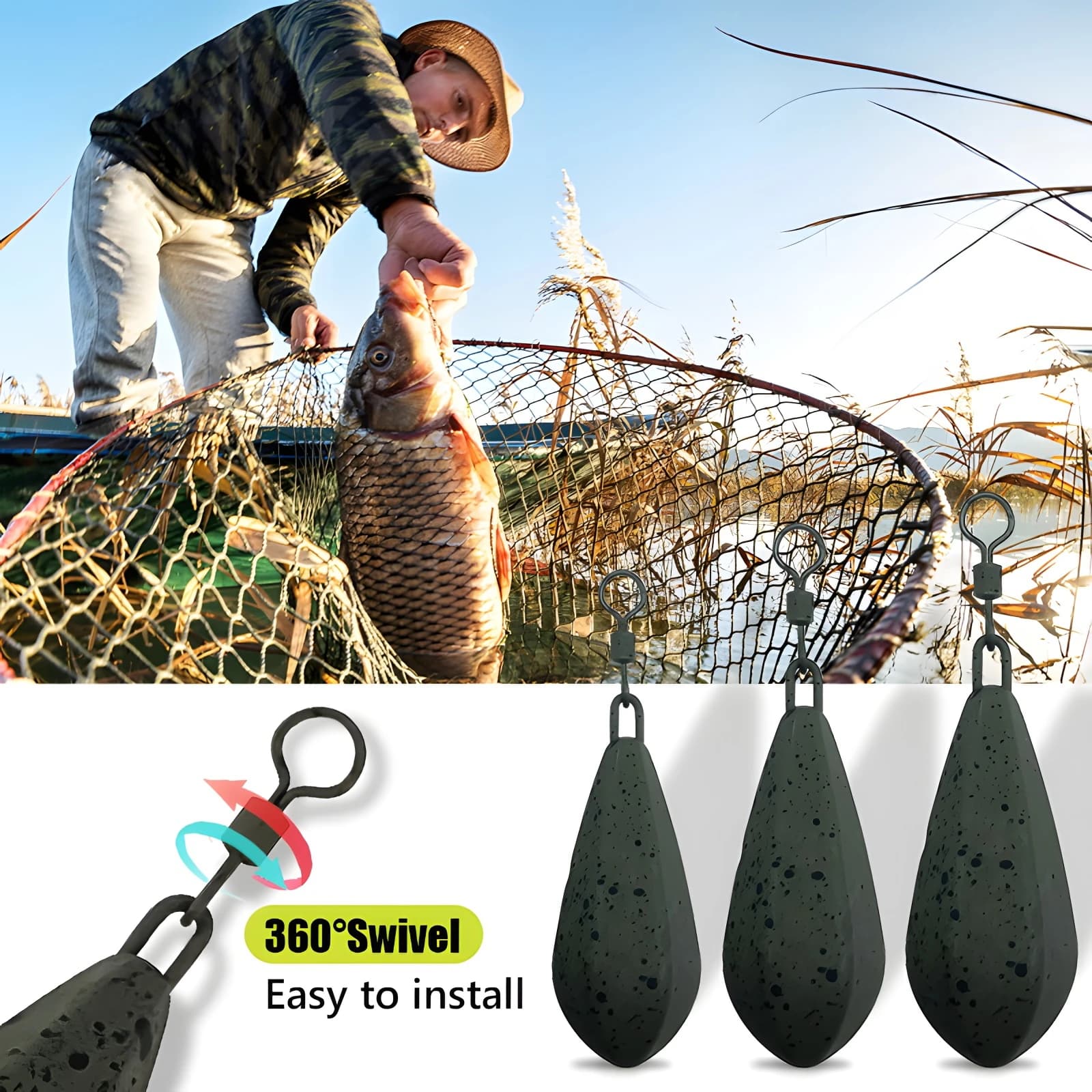 Plombs de carp fishing 56g 71g 85g 99g 113g avec système d'échange rapide pour bas de ligne et montages
