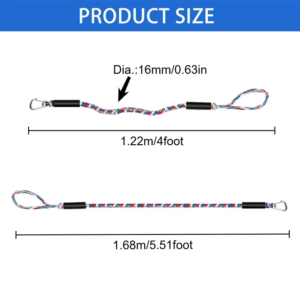 Corde d'amarrage élastique marine anti-choc 4 pieds avec crochet inox pour bateau dock surf bungee