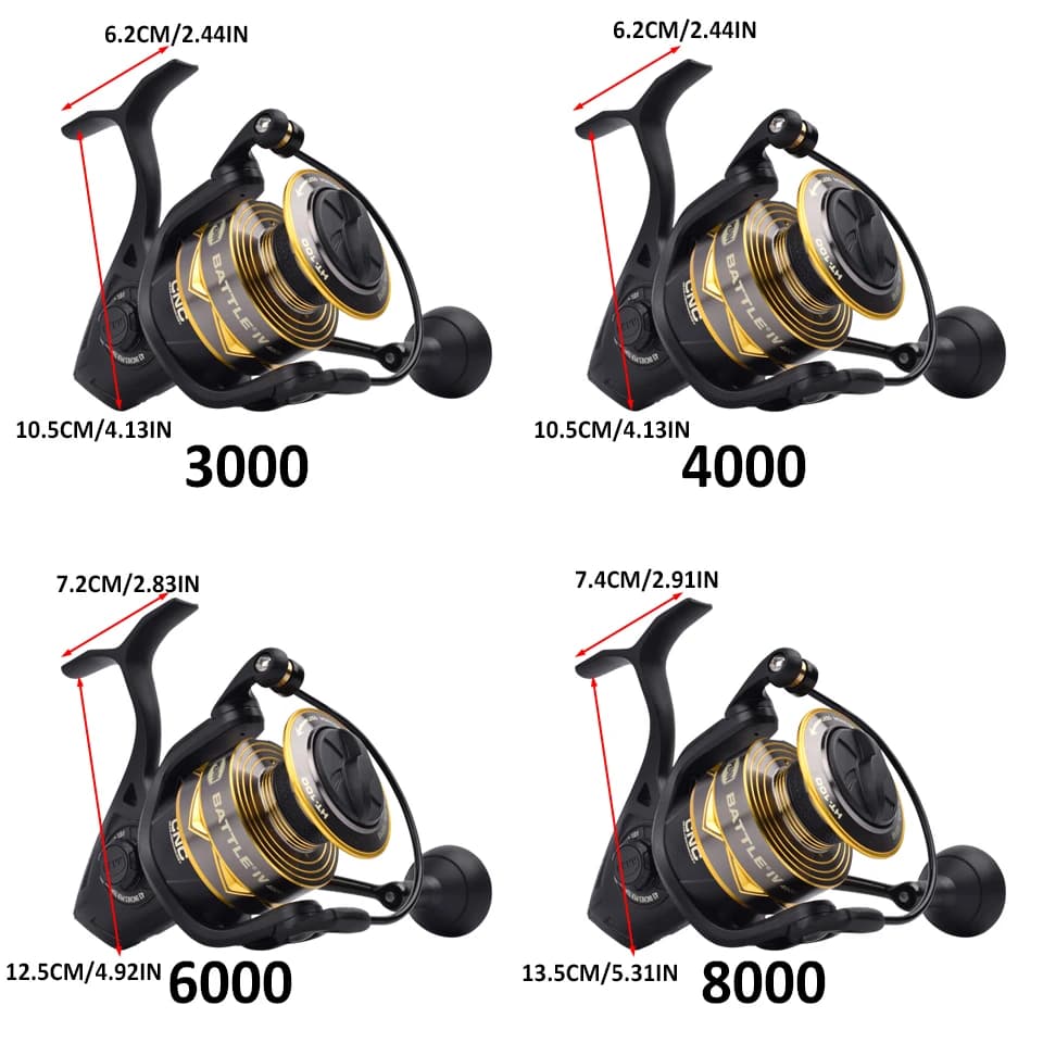Moulinet spinning PENN BATTLE 4 3000-8000, corps métal, 5+1 roulements - Pêche sportive mer