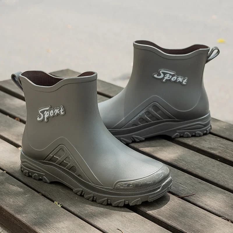 Bottes courtes homme style coréen 2024 doublées polaire - Chaussures de pluie chaudes mode 558