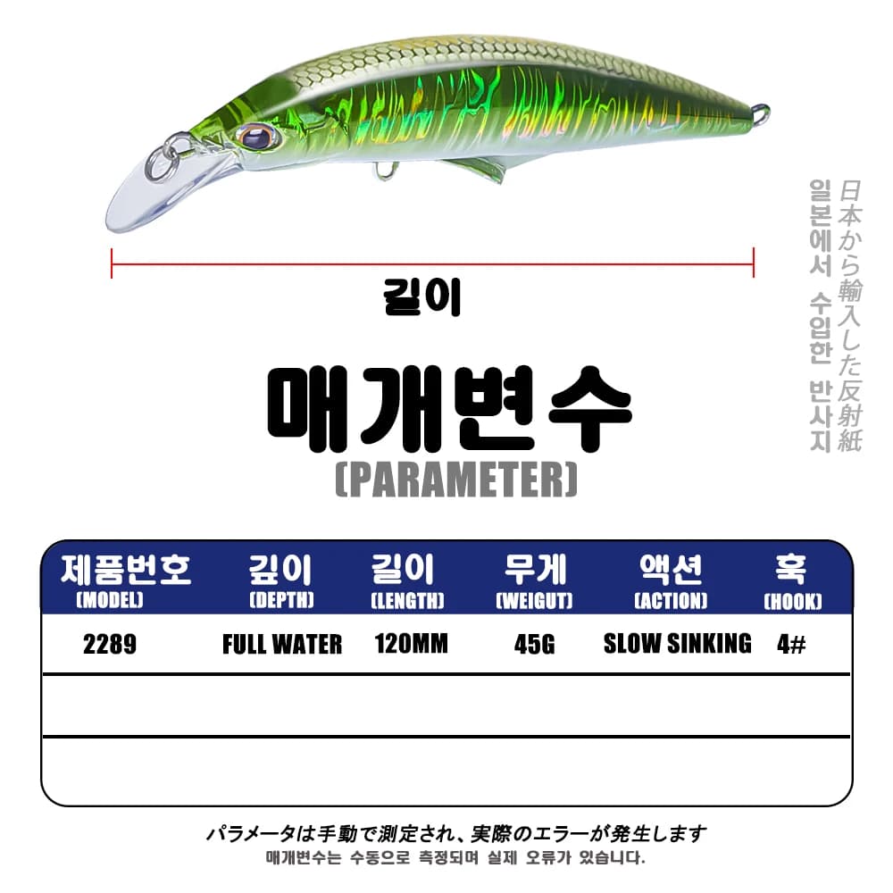 Leurre Isca Minnow 120mm 45g pour la pêche du bar et du brochet en mer, appât artificiel coulant