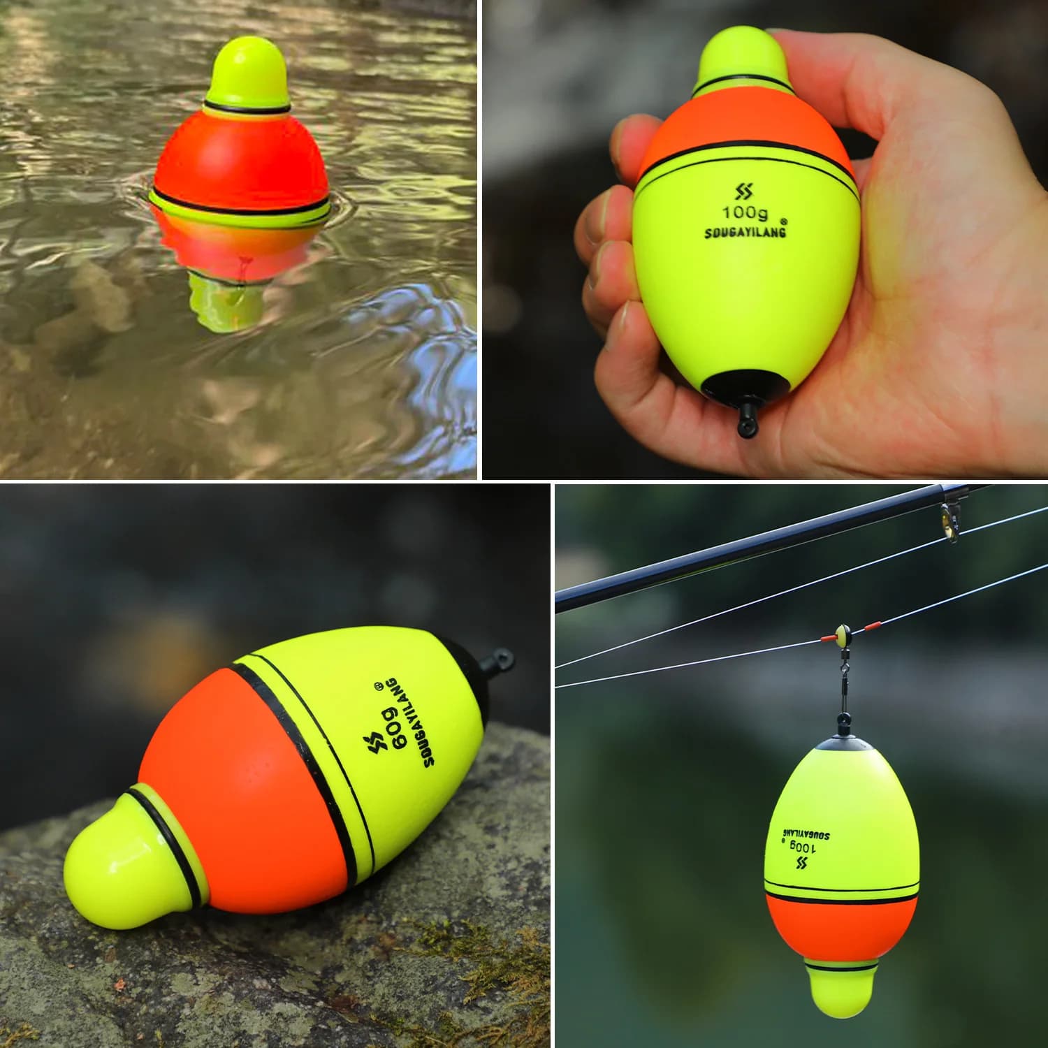 Flotteurs luminescents Sougayilang 2 pièces, 6 tailles pour pêche avec appâts de 30 à 100g, en