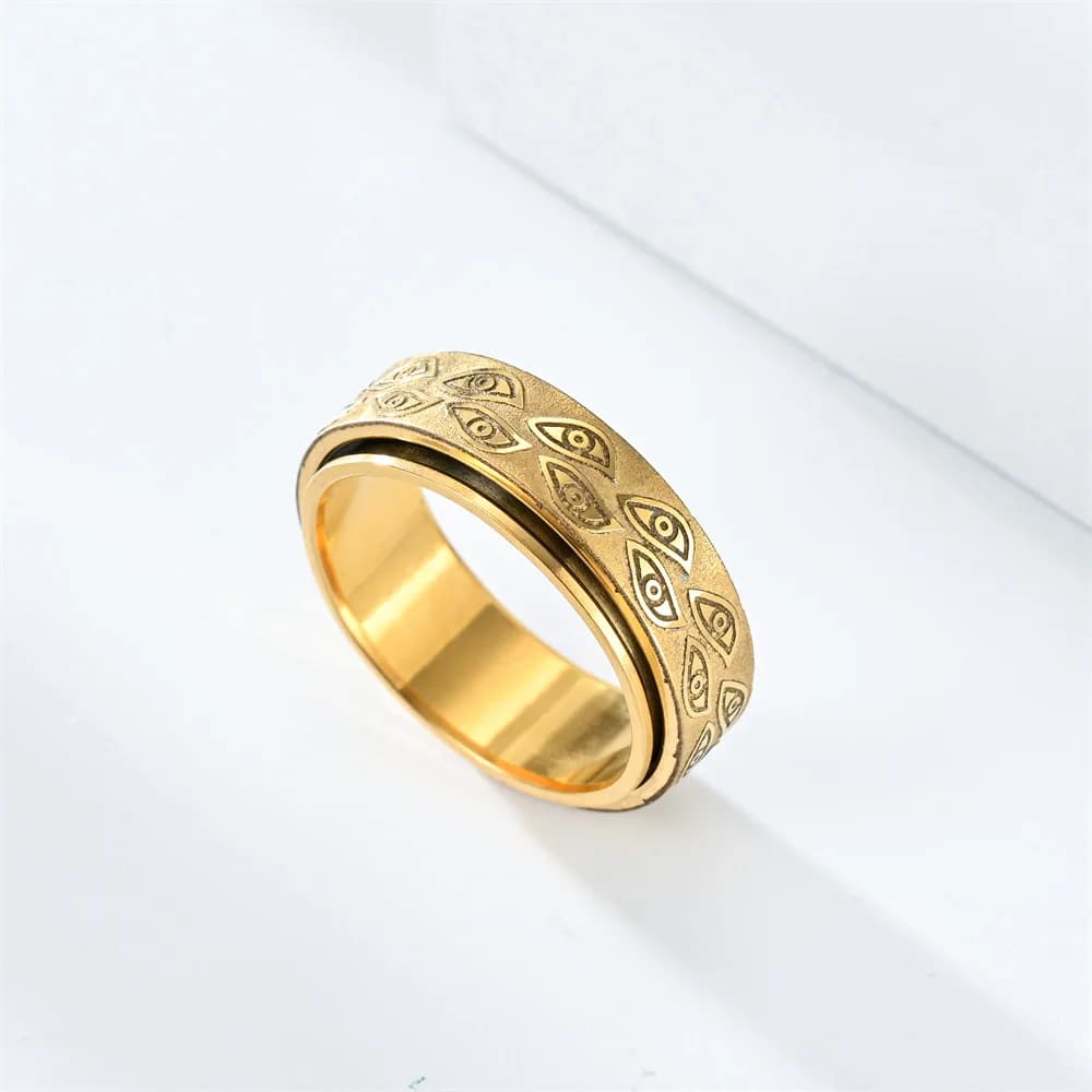 Bague anti-stress acier inoxydable spinner rotative œil démon anxiété pêche méditation homme bijou joint