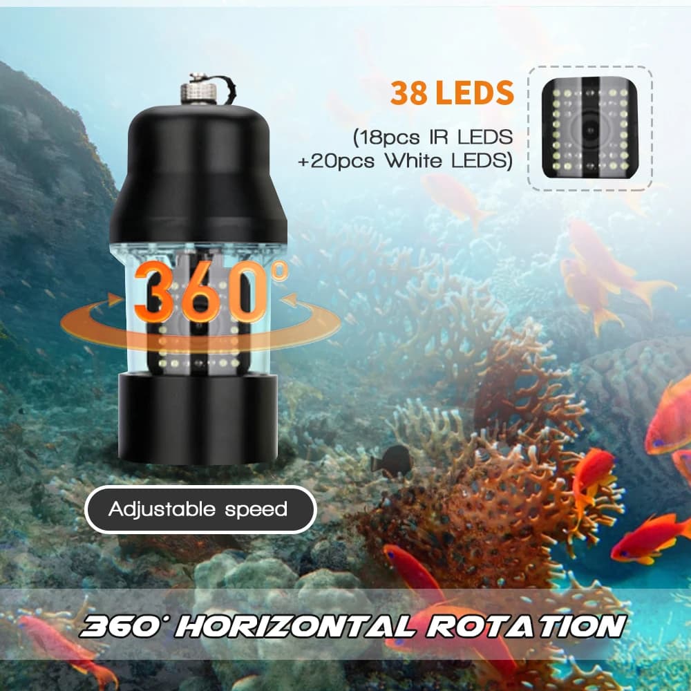 Caméra pêche sous-marine 9 pouces DVR IP68 38 LEDs rotative 360° pour finder 20m à 100m