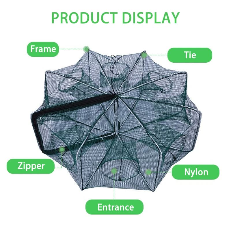 Piège à poissons et crustacés pliable en nylon - Cage filet pour écrevisses, crabes et crevettes