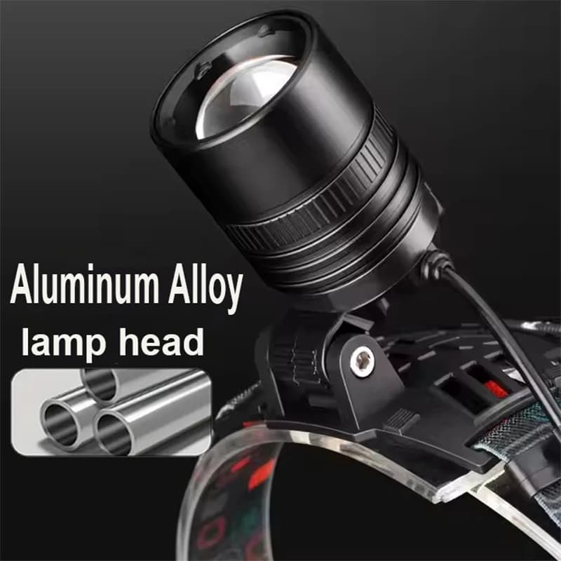 Frontale aluminium rechargeable USB ultra-lumineuse - 3 modes zoomables pour pêche précise et technique