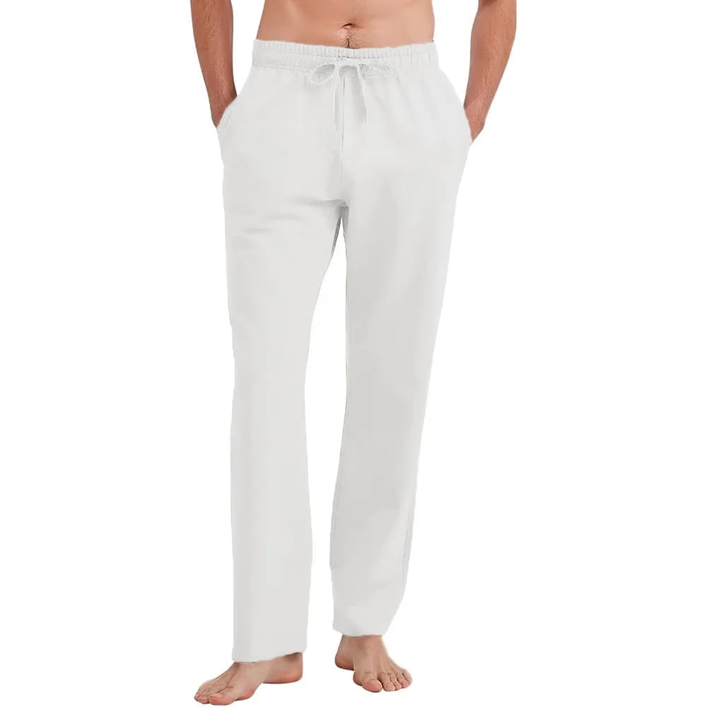 Pantalon droit coton lin léger respirant élastique pêche été casual homme simple